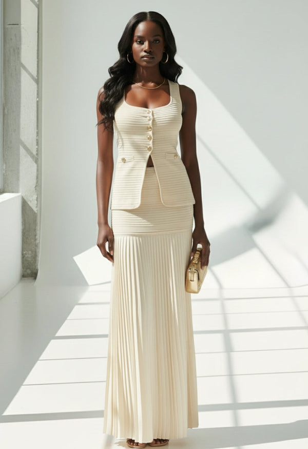 Priscy  Ribbed Vest & Pleated Skirt Set – Multiple Colors