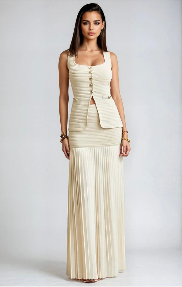 Priscy  Ribbed Vest & Pleated Skirt Set – Multiple Colors
