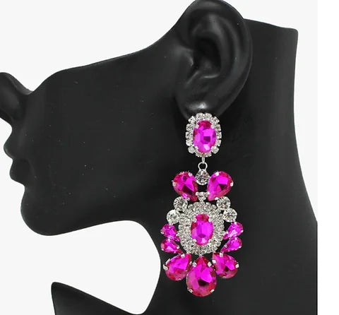 Fuchsia Rhinestone Drop Earrings