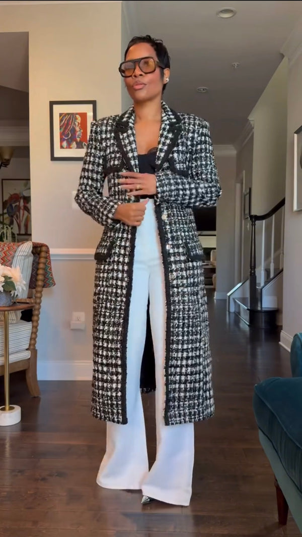 Beverly Black/White Mix Long Coat