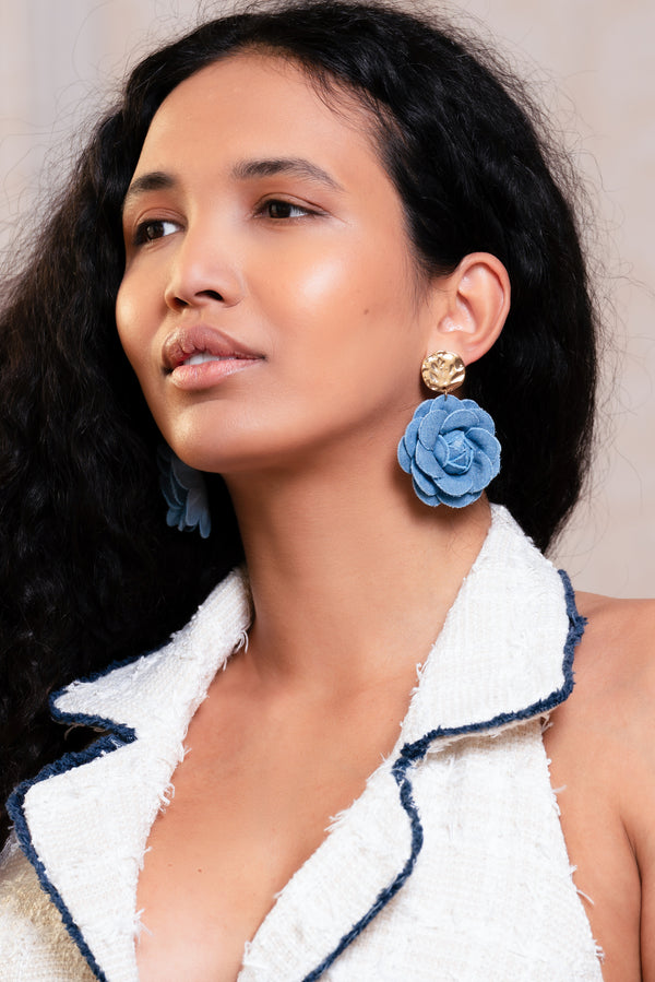 Denim Floral Earrings