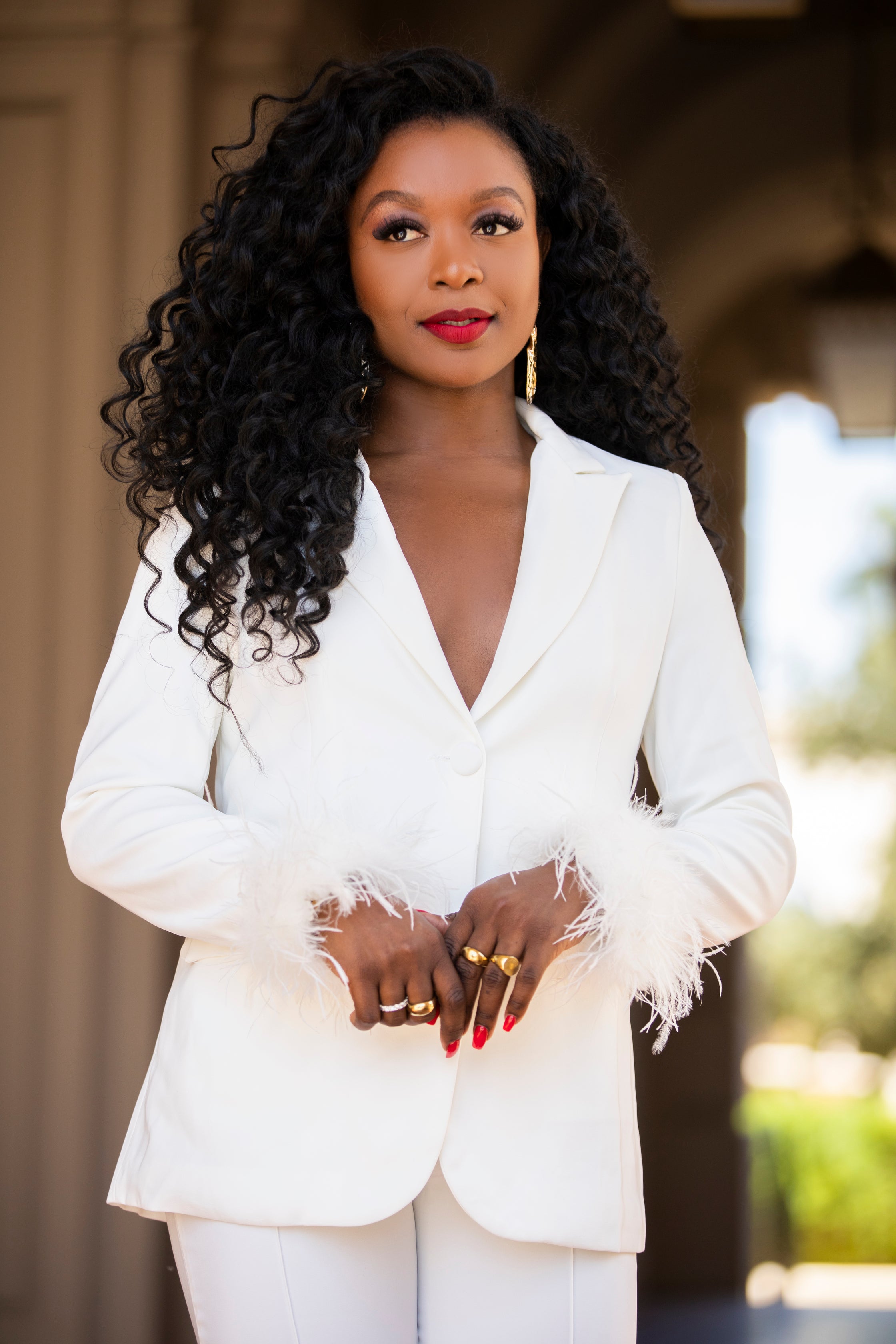 Eva Ivory Feather Blazer Set – Mahdera